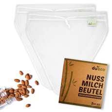 DuEco Nussmilchbeutel mit 2 Stück für Bio Nussmilch & Pflanzenmilch - Mehrzweck Passiertuch für hausgemachten Käse, Obstsaft und Gemüsesaft (2er Set | V-förmige Beutel (28 x 30cm))