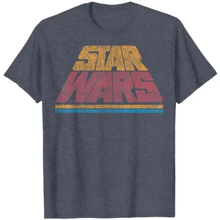 Star Wars klassisches Retro-Logo mit schrägem Vintage-Logo T-Shirt, Herren, Blau Meliert, L