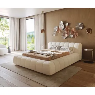DeLife Polsterbettgestell Cutio 140x200 cm Bouclé Creme-Weiß Polsterbetten