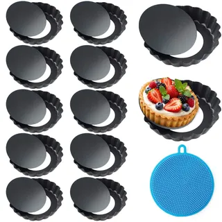 Kinyoda Tarteform mit Hebeboden,12 Stück Törtchenform, Antihaftbeschichtung Quicheform, Wiederverwendbar Tartelette Förmchen aus Kohlenstoffstahl, 8cm/3Zoll, Tortenboden Backform Zum Backen Eierkuchen