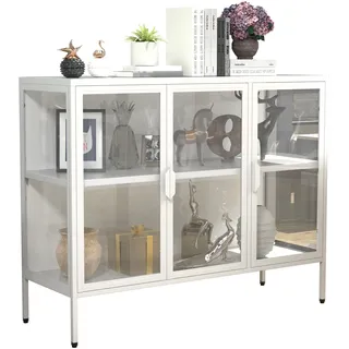 VCM Standvitrine "Stahl Glas Vitrine Sideboard Kommode Floka L" 1 Stk. tlg., weiß