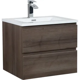 Badplaats Badmöbel Set mit Waschbecken und Unterschrank Angela 60 x 48 cm Braun Eiche - Waschbeckenunterschrank mit Soft-Close und Waschbecken, Vorgemontiert - Braun