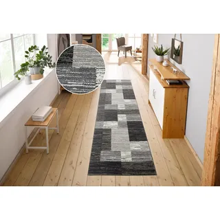 Läufer OTTO HOME "Melvin" Gr. 13, schwarz, B:90cm H:8mm L:250cm, Kunstfaser, Teppiche, Läufer, schön weich, Kurzflor Teppichläufer, Brücke, Karo-Muster