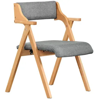 SoBuy Klappstuhl aus massivem Buchenholz mit Polsterung, Grau , Holz , 61.5x77.6x56 cm , Esszimmer, Stühle, Klappstühle
