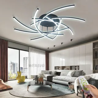 Modern LED Deckenleuchte - Spirale Design Dimmbar 2700K-6500K Deckenlampe Wohnzimmerlampe Schlafzimmerlampe Küchenlampe Deckenbeleuchtung, für Schlafzimmer Esszimmer Esstisch Küche (Schwarz, 8 Köpfe)
