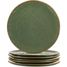 Bild Matera Keramik-Teller 6-er Set, spülmaschinengeeignete Speise-Teller, Essteller mit Glasur, 6 runde Steingut-Teller, Ø 27 cm, grün,