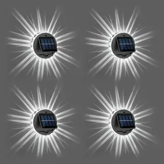 4 Stück Outdoor-Sonnen-Prunier-Blumen-Mauer- und Zaun- Dekoration-Terrassen-Beleuchtung, weiße Solar-Beleuchtung - Schwarz