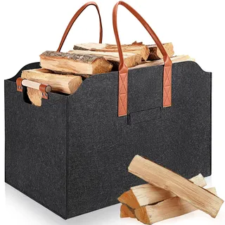 TOBWOLF 96L faltbarer Kaminholzkorb, Filztasche, 60 x 40 x 40 cm, XXL Holzkorb mit Tragegriffen, Filzkorb, extra dicker Filz und verstärkter Griff Aufbewahrungskorb für Einkäufe und Zeitungen