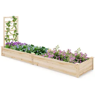 FANTASK Hochbeet mit Rankgitter, Blumenkasten mit Spalier, Pflanzkasten aus Tannenholz, Gartenspalier mit Rankkasten, Natur (235x63x102 cm)
