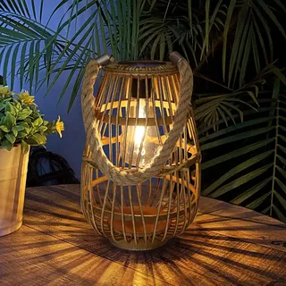 Pearlstar Rattan Solarleuchte, Hängend Solar Laterne für außen Gartendeko Wasserdicht für Aussen Veranda Rasen Hof Gehweg Auffahrt Hochzeit, Warme Tisch Solarlampe, Auto ein / aus|27cm hoch (style1)