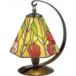 Casa Padrino Luxus Tiffany Tischleuchte / Hockerleuchte Rosen Mehrfarbig Ø 15 x H. 23 cm - Handgefertigte Leuchte aus 94 Teilen