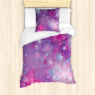 ABAKUHAUS Abstrakt Mantele, Floral Dreamy Romantic, Milbensicher Allergiker geeignet mit Kissenbezügen, 135 cm x 200 cm - 80 x 80 cm, Violett Rosa Hellblau - Rosa