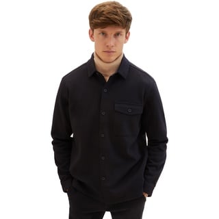 TOM TAILOR Herren 1037438 Jersey Overshirt Hemd aus Piqué mit Stretch, 29999-Black, XXL