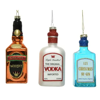 Decoris Christbaumschmuck Glas 12cm x 3 Stück Set Schnapsflaschen Weihnachtskugeln Vodka Gin Whiskey