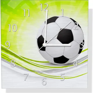 Wallario Design Wanduhr Fußball - grün weiße Wellen Muster aus Aluverbund, Größe 30 x 30 cm - Weiß