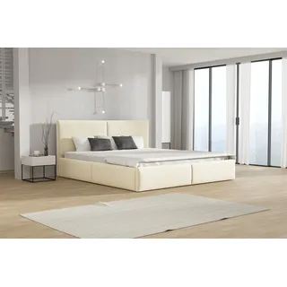 Polsterbett Doppelbett BERGEN 140x200cm Stoff Magic Velvet Creme - Weiß