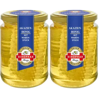 BIHOPHAR Akazien-Honig mit Wabenstück, 500g (Packung mit 2)