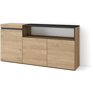 Skraut Home | Sideboard, Highboard | Kommode, Komodenschrank | 150x75x35cm | 3 Türen | Wohnzimmer, Küche | Moderner Stil | Eiche Schwarz