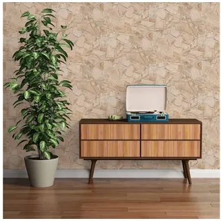 A.S. Création Vliestapete mit Bruchsteinmauer Design 10,05 m x 0,53 m 0 g Beige Sand 389329