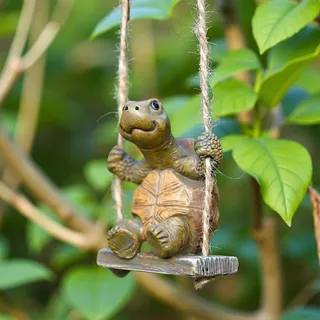Kaezuy Schildkröte Deko Gartendeko zum Aufhängen Garten Deko Draußen Schildkröten mit Schaukel Wetterfeste Polyresin Gartenskulptur Gartendeko Figuren für Garten Balkon Teich Dekoration (A)