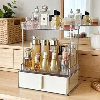 Kousee 3-stufiger Makeup Organizer mit Schublade – Kosmetik Aufbewahrung, Großer Vanity Organizer für Schminktisch, Badezimmer Aufbewahrung mit Anti-Rutsch Design