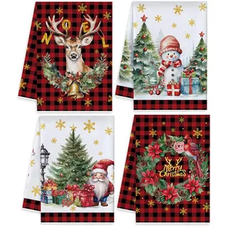 BINXWA 4 Stück Weihnachts geschirrtücher,40x60 cm handtücher Weihnachten,Baumwoll taschentücher Weihnachten weihnachtsdeko innen,Weihnachts Küchen Zubehör