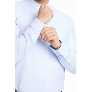 Langarmhemd LINDBERGH, Herren, Gr. L, N-Gr, blau (lt blau mix), Stoff, Obermaterial: 97% Baumwolle, 3% Elasthan, slim fit normal, Rundhals, mit Knöpfen 2-Knopf-Manschette mit Knöpfen, Hemden Langarmhemd, mit Stehkagen