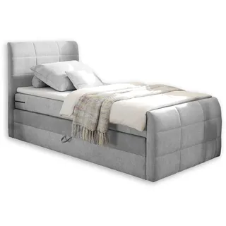 Stella Trading KUBA 2 Boxspringbett 120x200 mit Bettkasten, Silber - Bequemes Bett mit 7-Zonen-Federkern Matratze & Komfortschaum Topper - 123 x 113 x 220 cm (B/H/T)