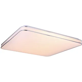 Globo Lighting Deckenleuchte Metall weiß, Acryl opal sparkle, Chromring, dimmbar, Farben fixierbar, SmartLight, App, Memoryfunktion, Nachtlicht, Fernbedienung, Batterie inkludiert 2x AAA, kompatibel mit Smart Home und Alexa, LxBxH: 495x495x80mm, inkl. LED 48W 230V, 500-5186lm Source, 330-3300lm Output, CCT 3000-6400K - Weiß