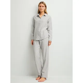 Schlafanzug CALIDA "Flannel Dreams", Damen, Gr. S (40/42), grau (pearl blau), Flanell, Obermaterial: 100% Baumwolle, Homewear-Sets Schlafanzug