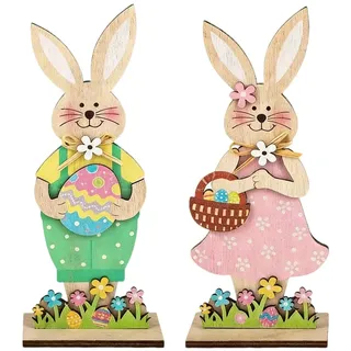 2 Stück Osterhase Deko,Ostern Hase Holz Aufsteller für Easter Draußen Osterhasen Gartenstecker Oster Innen Kaninchen Osterdekoration Outdoor Bunny Aufhängen Garten Osterdekorationen,zum Osterschmuck