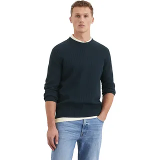 Rundhalspullover MARC O'POLO, Herren, Gr. S, blau (schwarz navy), Strick, Obermaterial: 100% Baumwolle, regular fit, Rundhals, Bündchen, Pullover Rundhalspullover, mit modischer Struktur