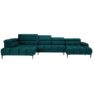 Welnova Wohnlandschaft , Petrol , Textil , Uni , U-Form , 385x216 cm , Made in Eu , Typenauswahl, Stoffauswahl, seitenverkehrt erhältlich, Hocker erhältlich , Wohnzimmer, Sofas & Couches, Wohnlandschaften, Wohnlandschaften in U-Form