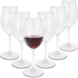 Mehrweg Kunststoff Weinglas 330 ml kratzfest - 6er Set - Camping Weinkelch wiederverwendbar - Weinkelch für Rotwein Weißwein Stielglas Plastik Wein Glas