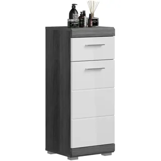 xonox.home Badezimmer Scout X06B2701 Kommode schmal Schrank Standschrank in Front weiß Hochglanz Korpus/Absetzung rauchsilber Nb.ca.37x88x31 cm