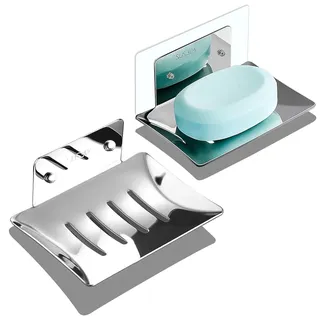 OBELON Seifenschalen Edelstahl Wandmontage 2 Stück, Seifenhalter Dusche ohne Bohren Montierbar, Stabil und Langlebig für Dusche, Bad und Küche, Polierte Oberfläche, Silber