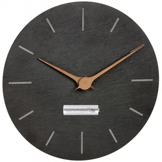TFA Dostmann Moderne Wanduhr Schiefer, 60.3068.10, ohne Tickgeräusche, mit Walnuss Holz Zeigern, Quarzuhr, 25 cm, zum Hängen (schwarz mit Batterie)