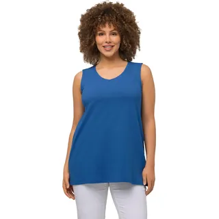 Ulla Popken Damen Top, A-linie, V-ausschnitt, Ärmellos T-Shirts, Grau Blau, 46-48 EU