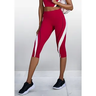 Caprihose LASCANA ACTIVE, Damen, Gr. M (40/42), N-Gr, rot, Trikot, Obermaterial: 85% Polyester, 15% Elasthan, unifarben mit Farbeinsatz, figurbetont wadenlang, Hosen Caprihose, mit seitlichem Kontrasteinsatz