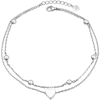 Flyow 925 Sterling Silber Fußkettchen für Damen Frauen Mädchen Geschichtetes Herz Einstellbare 9 Zoll + 1 Zoll Fuß Knöchel Armband Schmuck Geburtstagsgeschenk (Geschichtetes Herz 9+1")