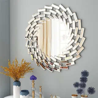 SHYFOY 60cm Runder Spiegel Silber Rund Dekorative Wandspiegel für Badezimmer, Waschtisch, Wohnzimmer, Schlafzimmer, Eingang Wanddekoration, Rahmenlos