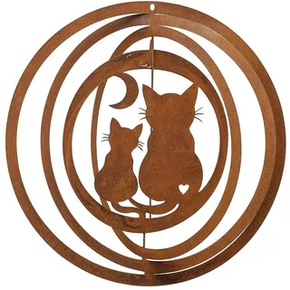 Windspiel aus Edelrost mit 2 Katzen - 3D Metall Windspiel für Garten - Balkon - Rostdeko Hängedeko - Geschenkidee für Katzenliebhaber - Ø ca. 24 cm