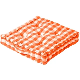 Homescapes Sitzkissen 50 x 50 cm Orange/Weiß Kariert