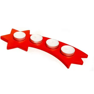 Hess Spielzeug Hess Holzspielzeug 40035 - Teelichthalter in Sternenform mit Schweif, aus Holz, rot, Dekoration für besondere Anlässe aus dem Erzgebirge