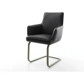 Freischwinger Heira-Flex mit Armlehnen Echt-Leder Schwarz Freischwinger flach Effektfinish Titan Taschenfederkern