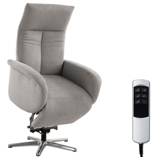 CAVADORE TV-Sessel Juba mit Akku / Pflegeleichter Fernsehsessel mit Aufstehhilfe + elektrisch verstellbarer Relaxfunktion / 2 E-Motoren / 75 x 112 x 82 / Soft Clean Bezug, Silber