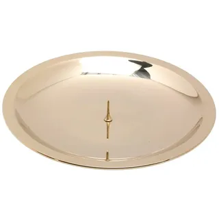 NKlaus Kerzenteller Ø 13cm Messing Kerzenständer Taufkerze Kerzenhalter mit Dorn Kerzenuntersetzer Stumpenkerzen Kommunion Taufe Gold poliert 10567
