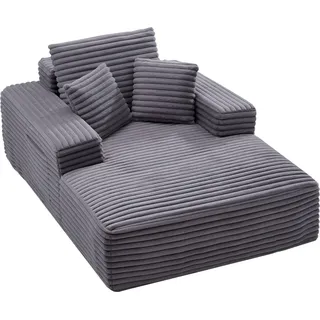 Chaiselongue - Relaxliege/Recamiere Schlafsofa - 138 cm - Tiefe Sitzfläche - Polsterung aus hochelastischem Schaum - Mit Armlehnen & Dekokissen - Für Wohnzimmer/Schlafzimmer - Grau
