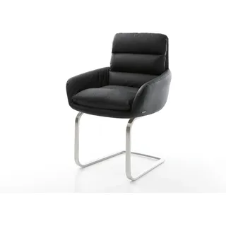 DELIFE Freischwinger Abelia-Flex mit Armlehnen Echt-Leder Schwarz Freischwinger flach Edelstahl - Schwarz