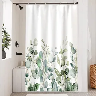 Uiiooazy Duschvorhang 120x180cm Anti Schimmel Eukalyptus Salbeigrün Blätter | Duschvorhang Grüne Aquarell Pflanzen Wasserdicht Waschbar Stoff Polyester Bad Vorhang mit 8 Haken für Badezimmer Badewanne